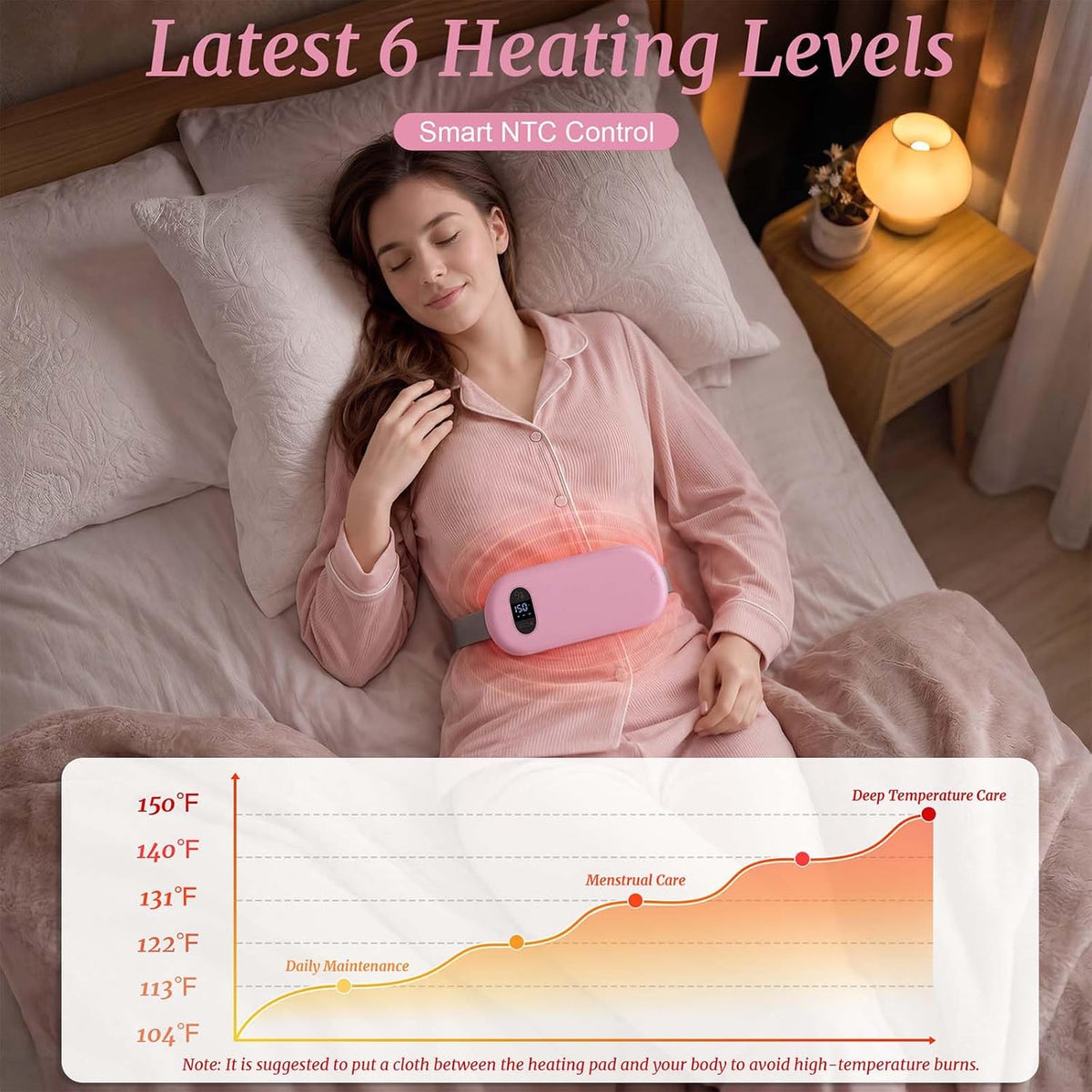 Portable Heating Pad for Cramps Upgraded Cordless Electric Period Heat Pad for Back Menstrual Belt 6 Heat 6 Massage Mode Gifts for Women Girl Her Girlfriend Pink