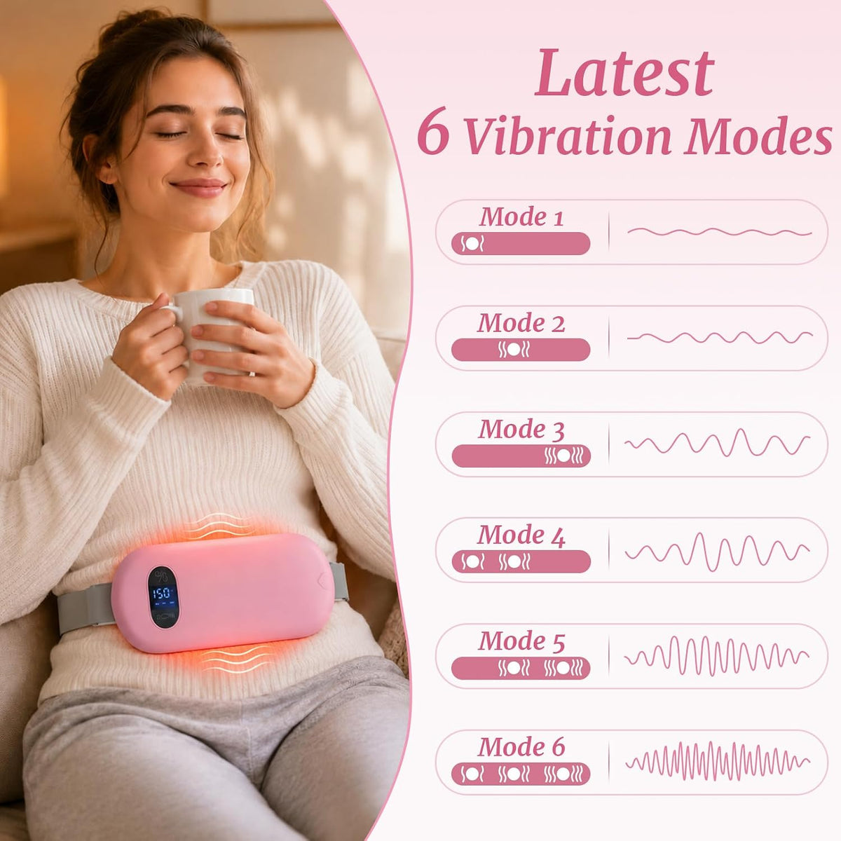 Portable Heating Pad for Cramps Upgraded Cordless Electric Period Heat Pad for Back Menstrual Belt 6 Heat 6 Massage Mode Gifts for Women Girl Her Girlfriend Pink